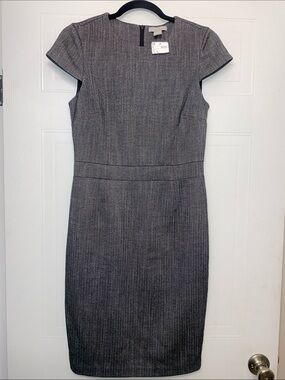 H&M Gray Textured Midi Sheath Dress